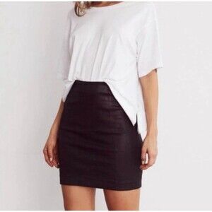 VETTA Mini Skirt Size 6 ORGANIC COTTON The Leatherette Black Wax Coated USA MADE